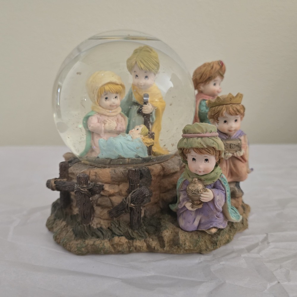 Vintage Musical "Silent Night" Nativity Water Globe with Rotating Scene